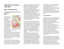 Upper Canada (Ontario) in 1791, Upper Canada Had a Population of About Upper and Lower Canada