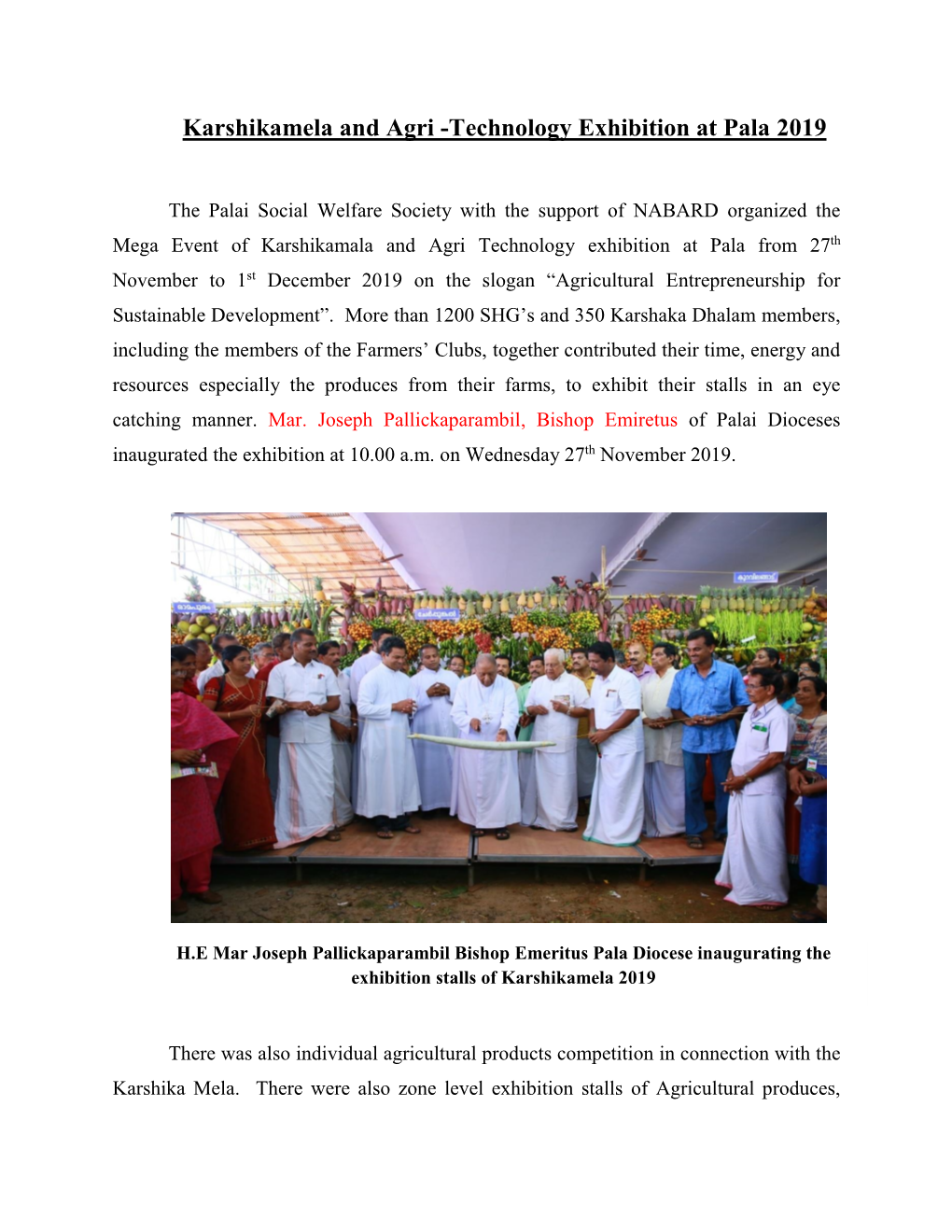 Karshikamela and Agri -Technology Exhibition at Pala 2019