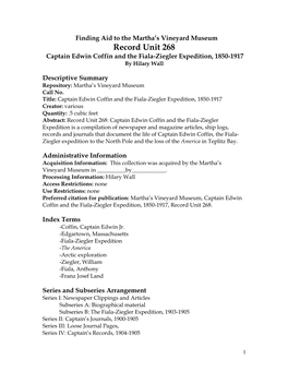 Record Unit 268 Captain Edwin Coffin and the Fiala-Ziegler Expedition, 1850-1917 by Hilary Wall