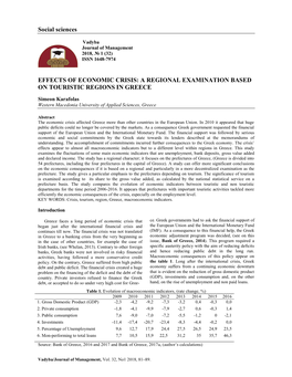 Effects of Economic Crisis: a Regional Examination Based on Touristic Regions in Greece