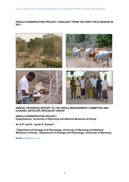 Annual Progress Report to the Hirola Management Committee and IUCN/SSC Antelope Specialist Group