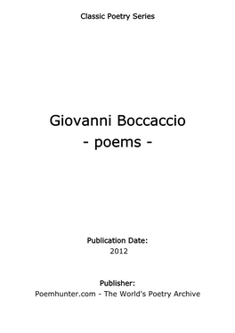 Giovanni Boccaccio - Poems