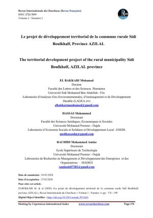 Le Projet De Développement Territorial De La Commune Rurale Sidi Boulkhalf, Province AZILAL