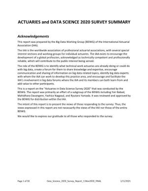 ACTUARIES and DATA SCIENCE 2020 SURVEY SUMMARY