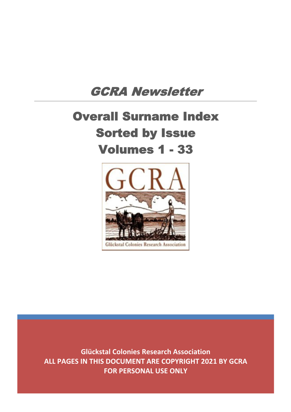 Newsletter Surname Index, Sorted by Issue, Volumes 1-33