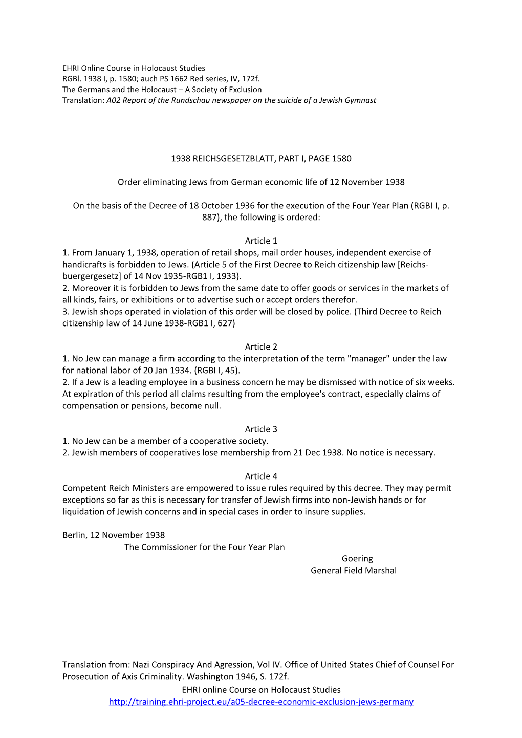 Decree on the Economic Exclusion of Jews in Germany EN