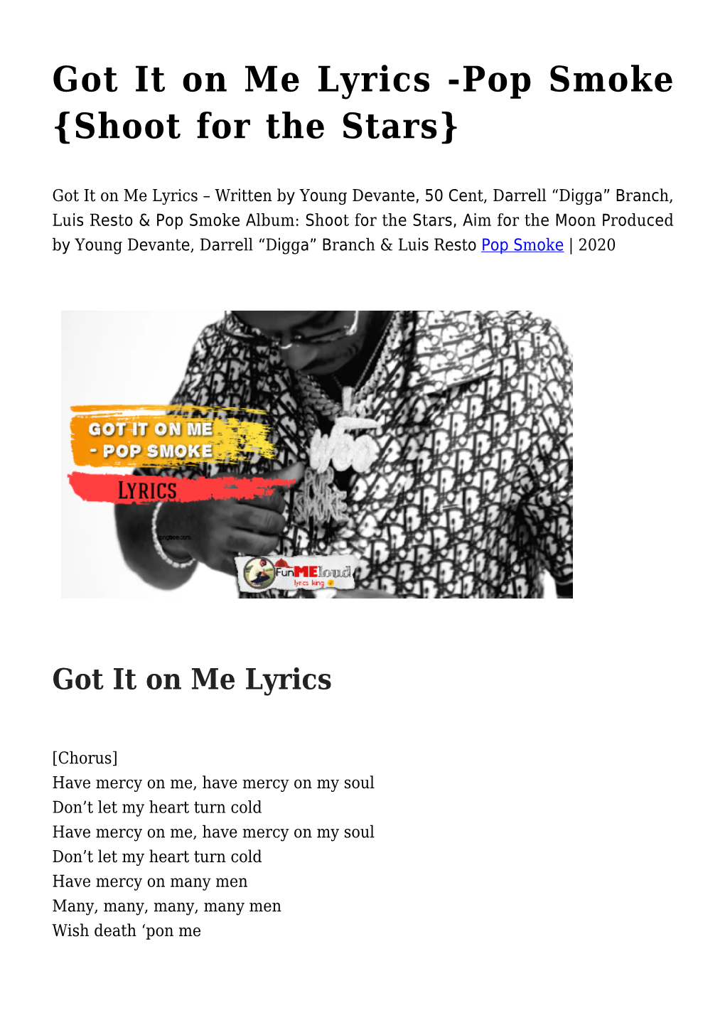 Got It on Me Lyrics -Pop Smoke {Shoot for the Stars}