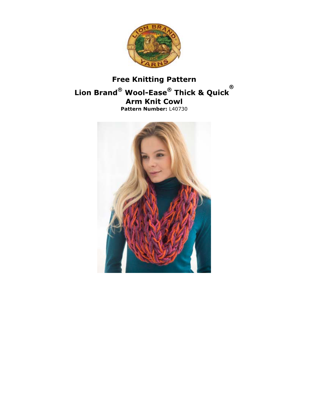 Free Knitting Pattern: Wool-Ease® Thick & Quick® Arm Knit Cowl