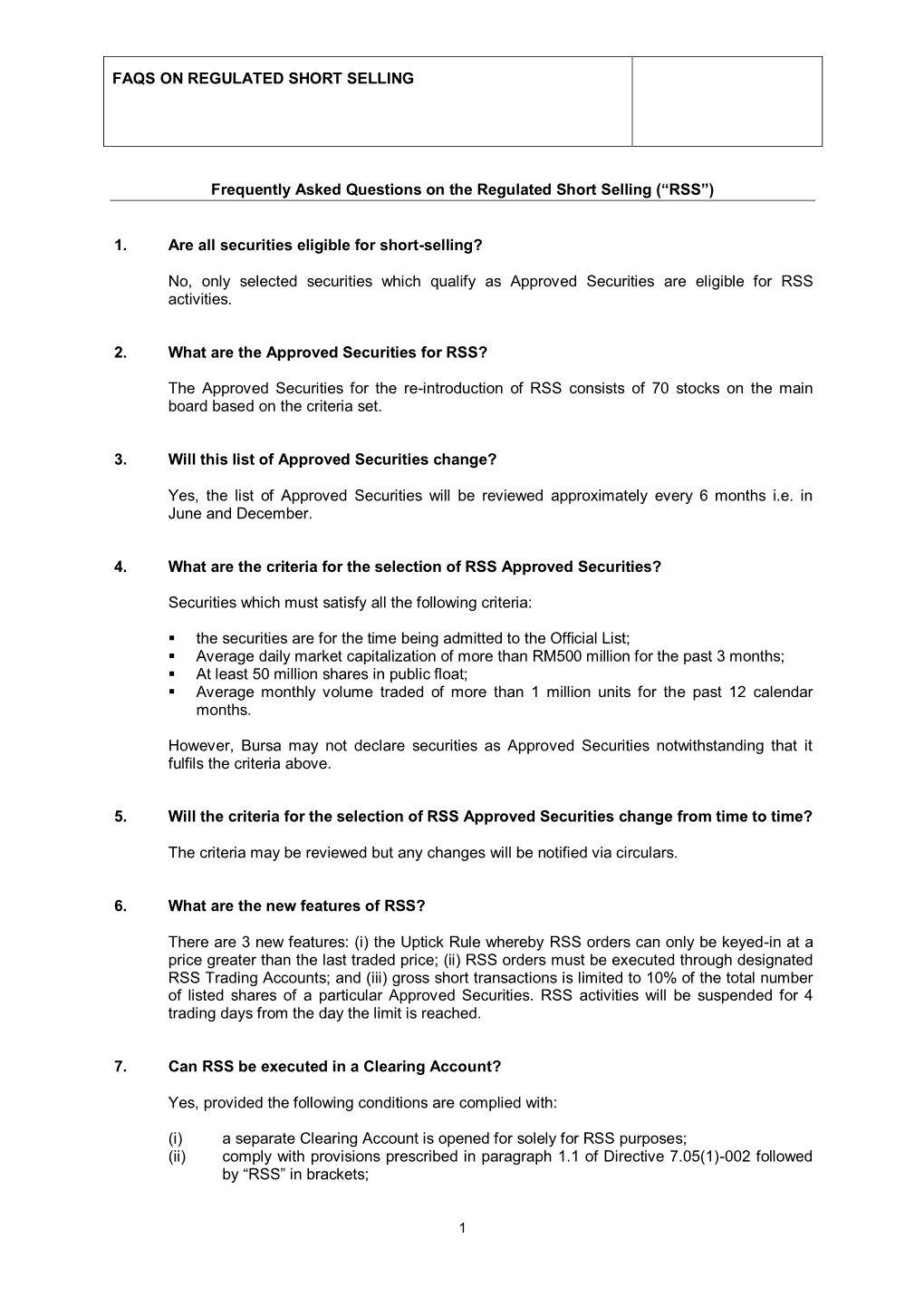 Faqs on Regulated Short Selling