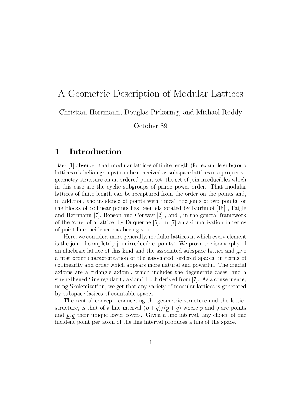 A Geometric Description of Modular Lattices