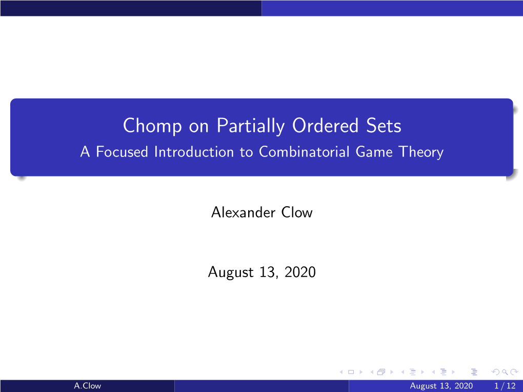 Chomp on Partially Ordered Sets a Focused Introduction to Combinatorial Game Theory