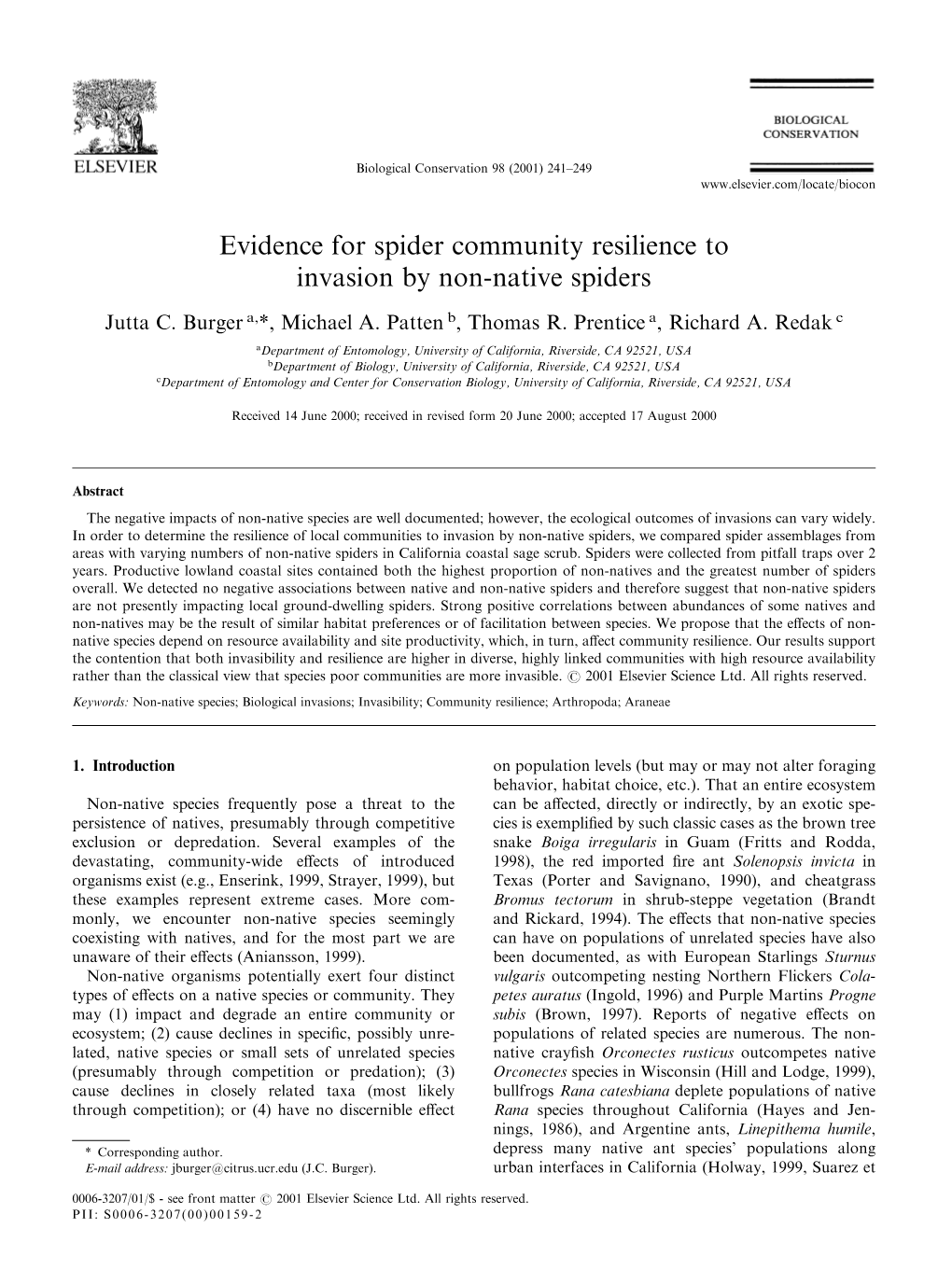 Evidence for Spider Community Resilience to Invasion by Non-Native Spiders