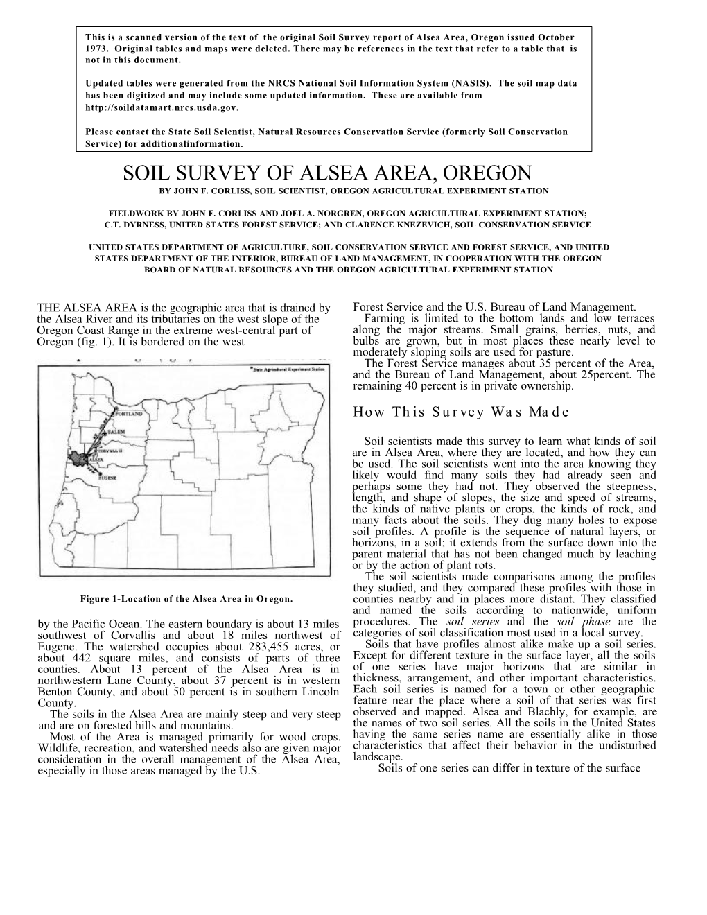 Soil Survey of Alsea Area, Oregon by John F