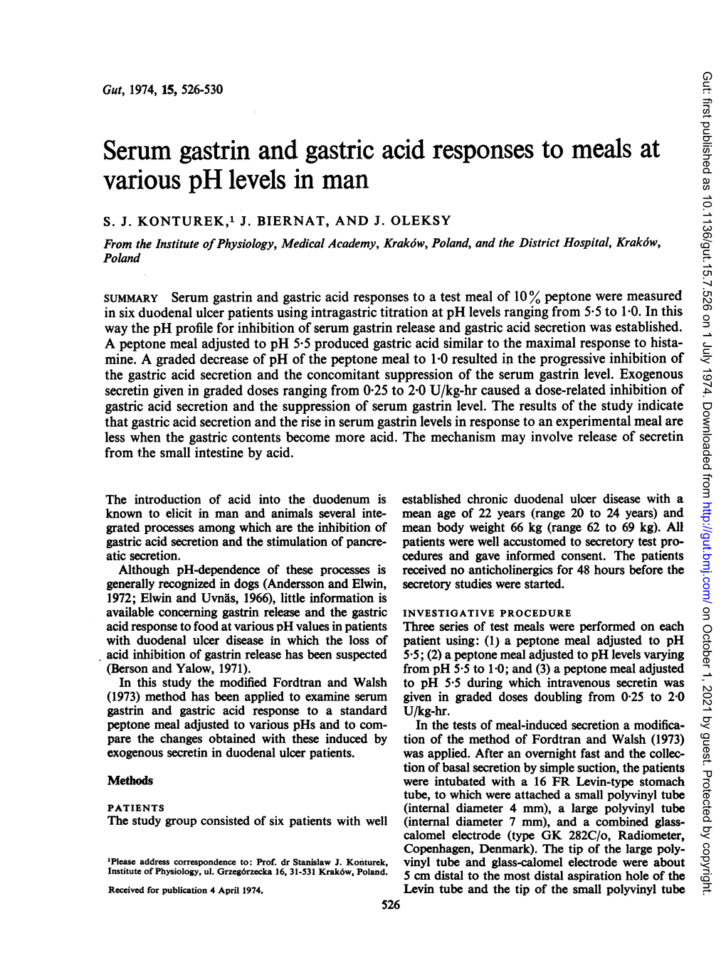 Serum Gastrin and Gastric Acid Responses to Meals at Various Ph Levels in Man