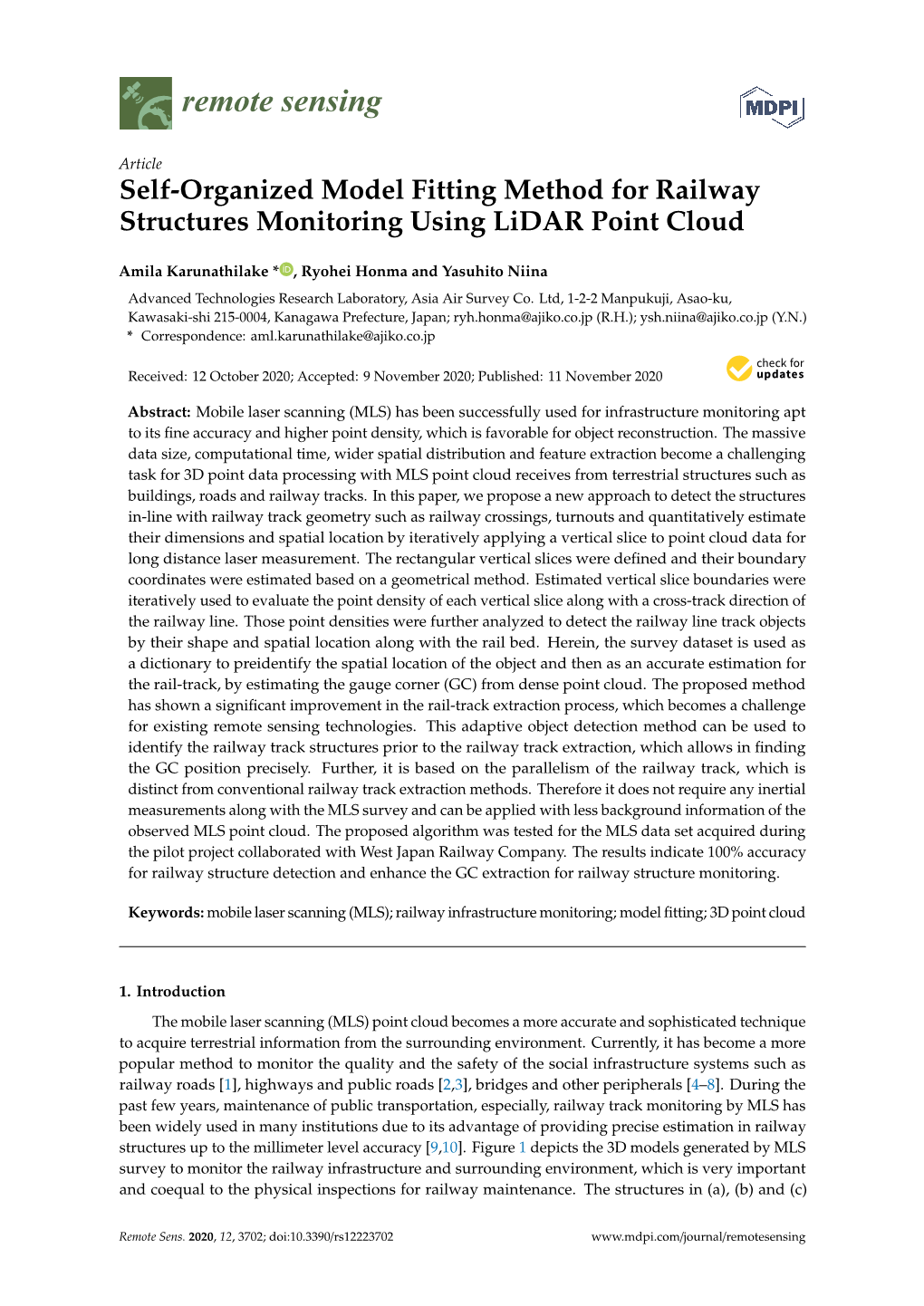 Self-Organized Model Fitting Method for Railway Structures Monitoring Using Lidar Point Cloud