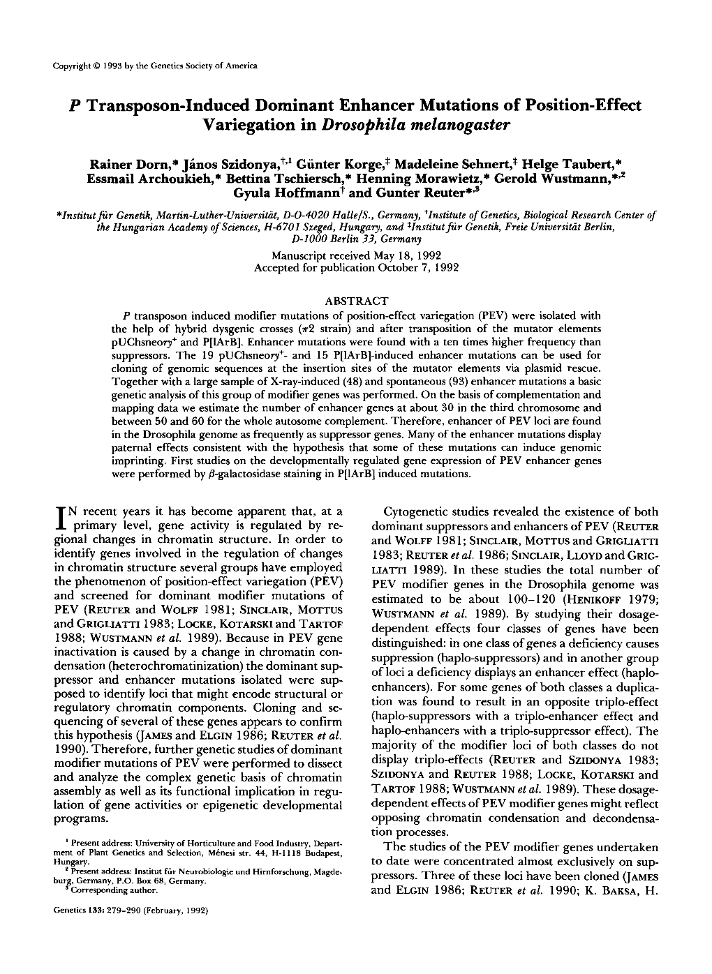 P Transposon-Induced Dominant Enhancer Mutations of Position-Effect Variegation in Drosophila Melanogaster