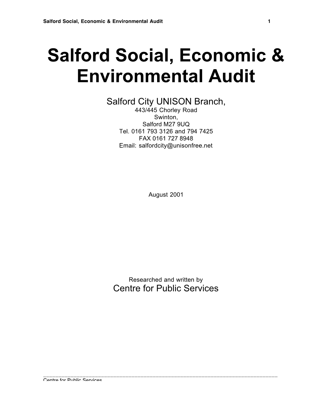 Salford Social, Economic & Environmental Audit