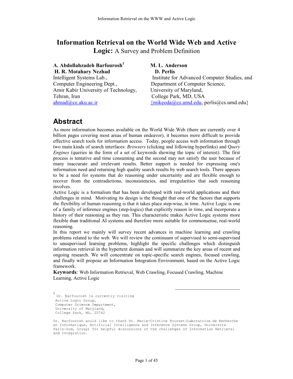 Information Retrieval on the World Wide Web and Active Logic: a Survey and Problem Definition