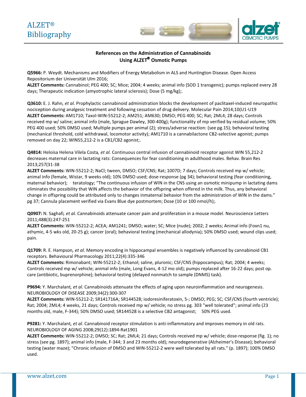 Cannabinoids Using ALZET Osmotic Pumps