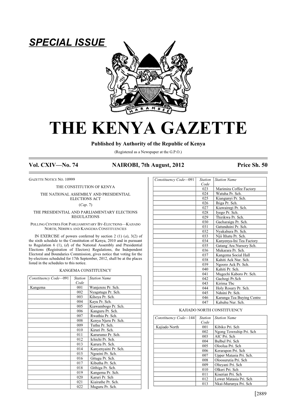 Special Issue the Kenya Gazette