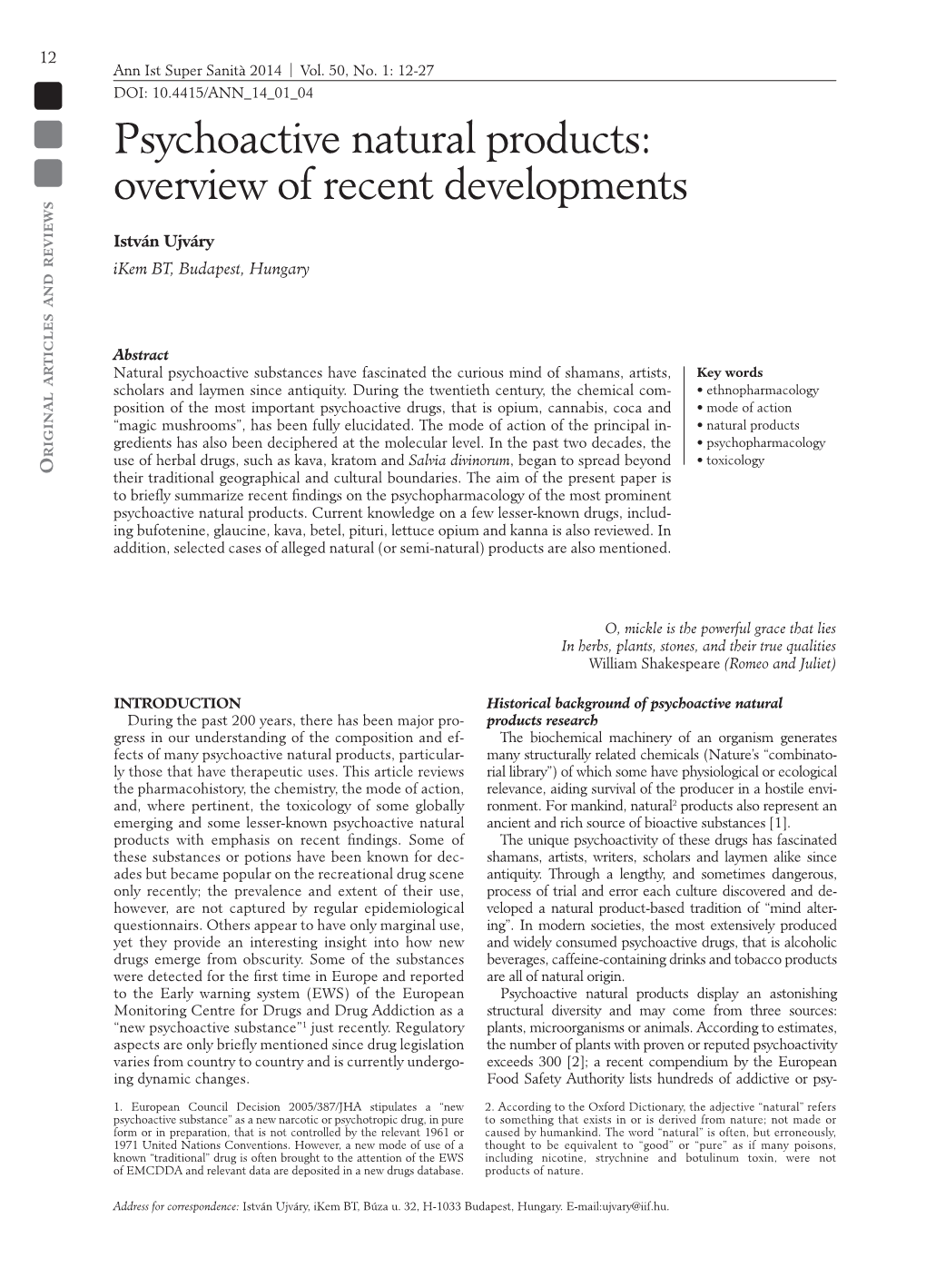 Psychoactive Natural Products: Overview of Recent Developments