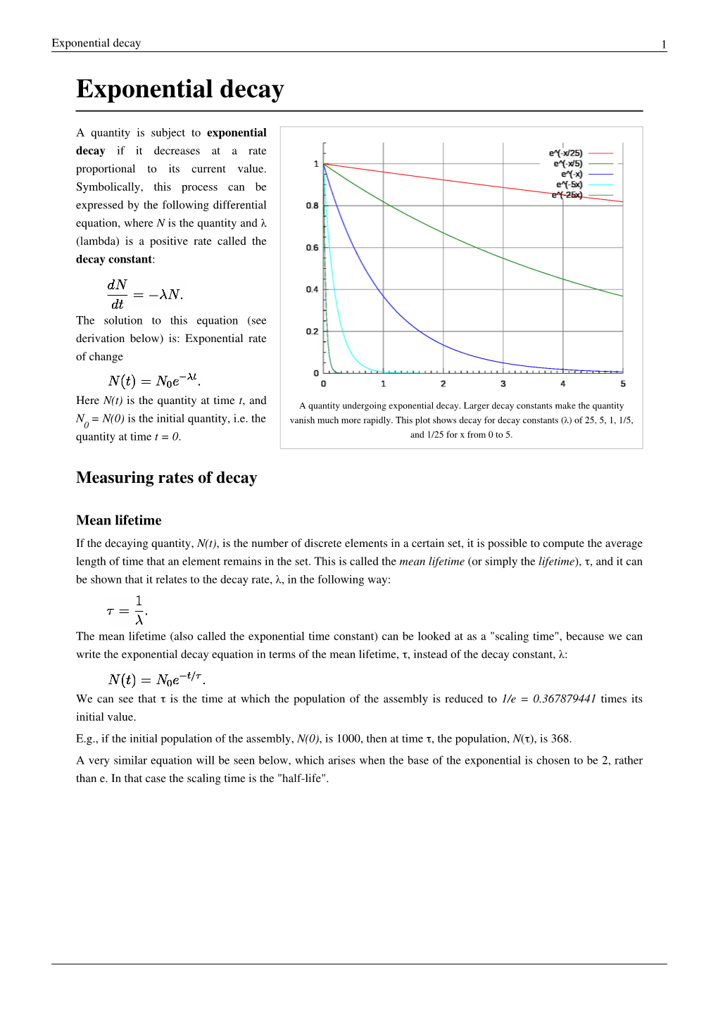 Exponential Decay 1 Exponential Decay