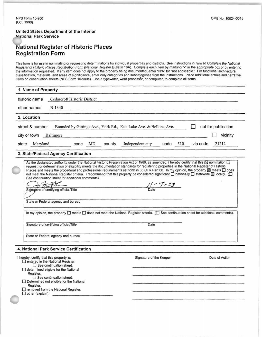 National Register of Historic Places Continuation Sheet