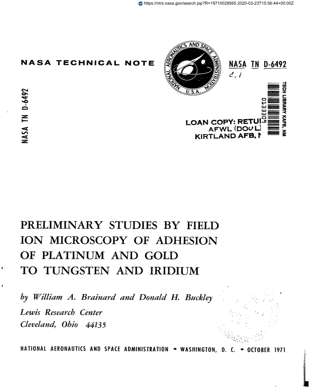 Prelimary Studies by Field Ion Microscopy of Adhesion Pf Platinum