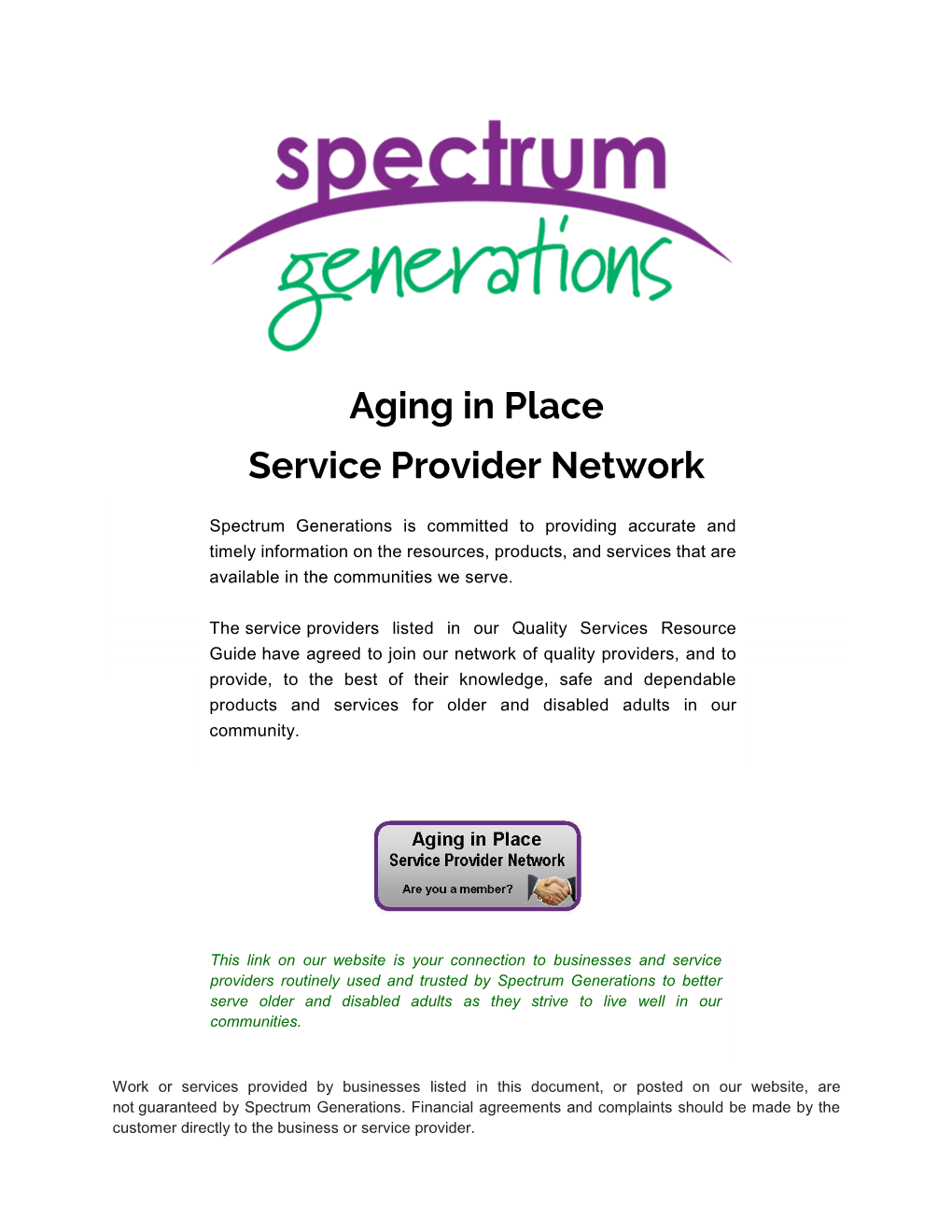 Aging in Place Service Provider Network