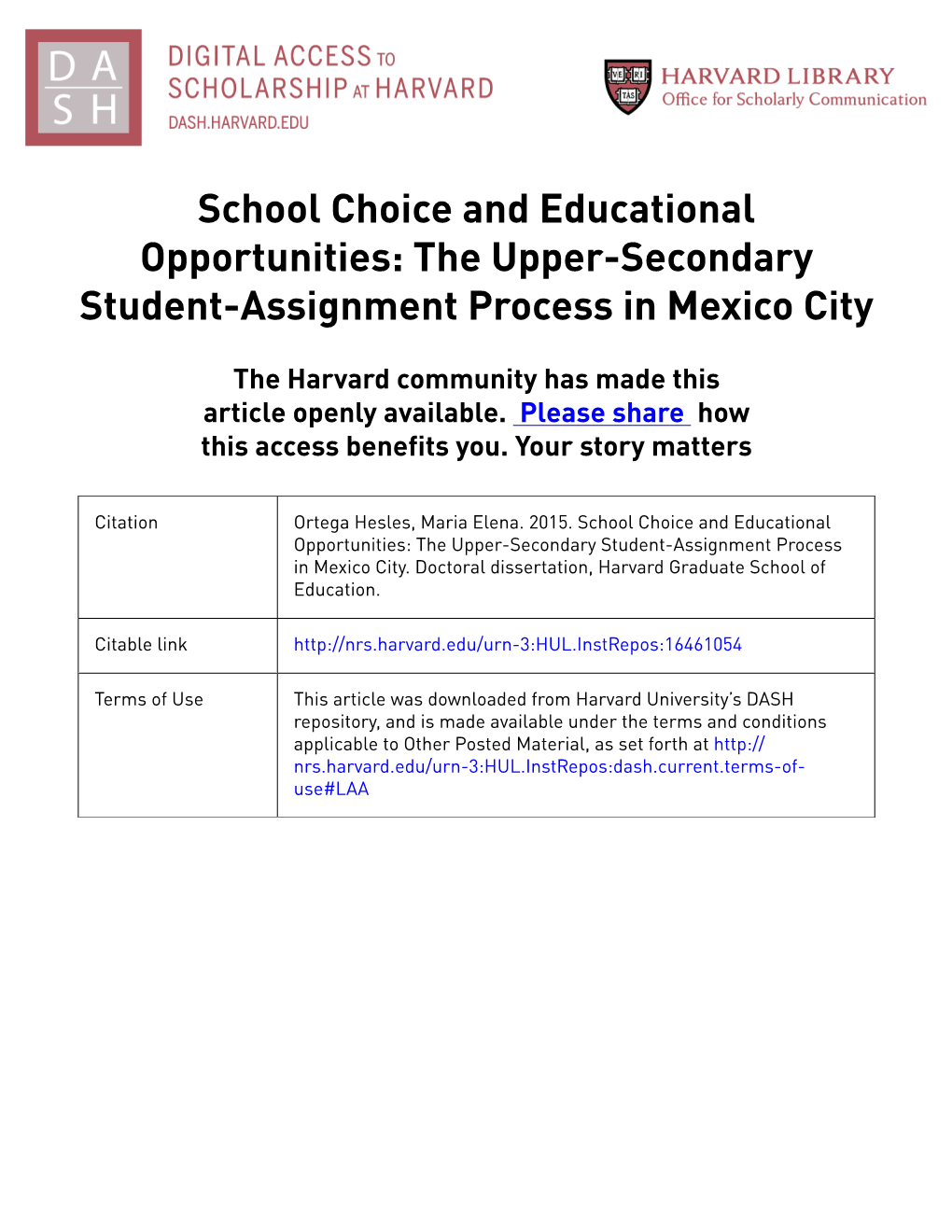School Choice and Educational Opportunities: the Upper-Secondary Student-Assignment Process in Mexico City