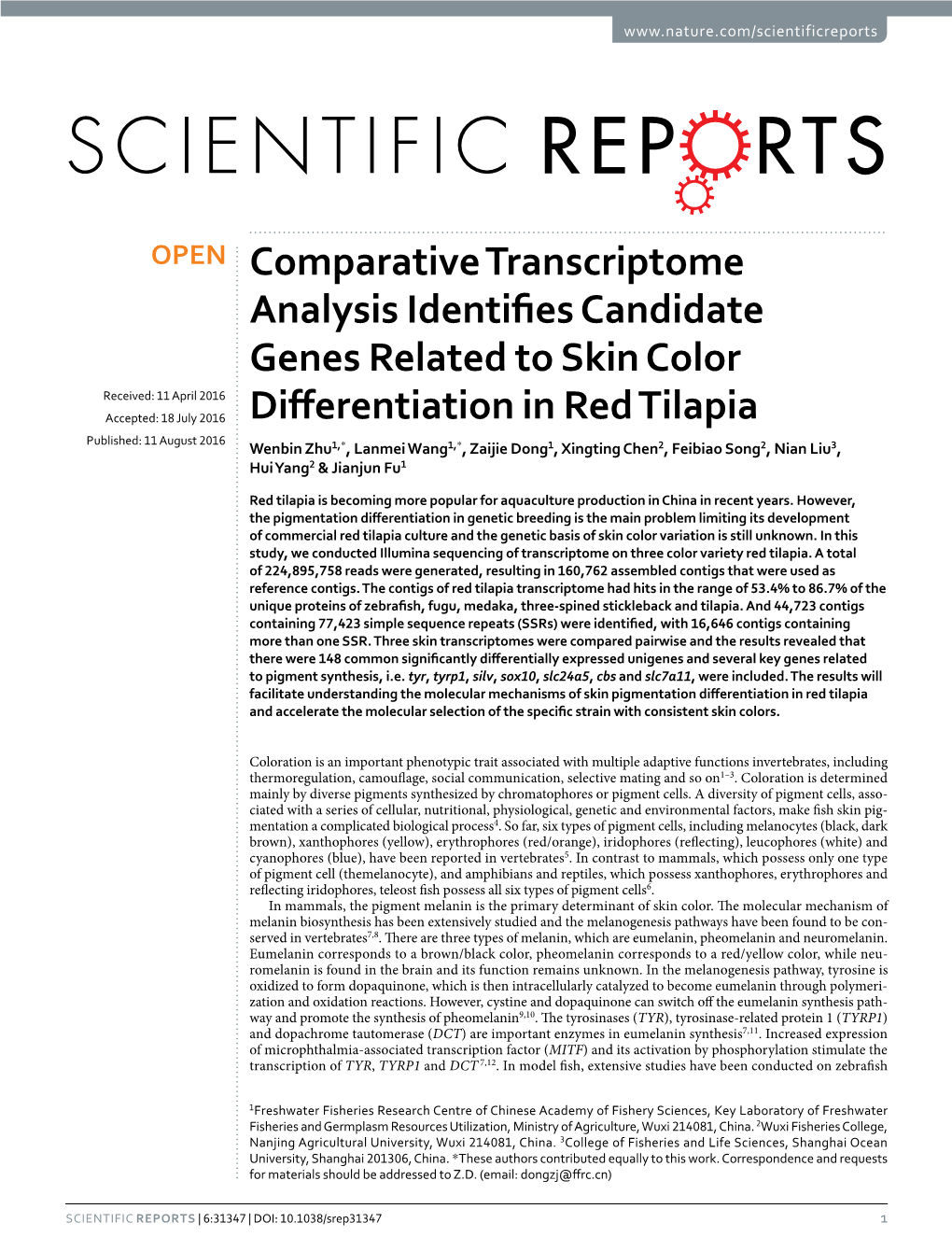 Comparative Transcriptome Analysis Identifies Candidate Genes Related