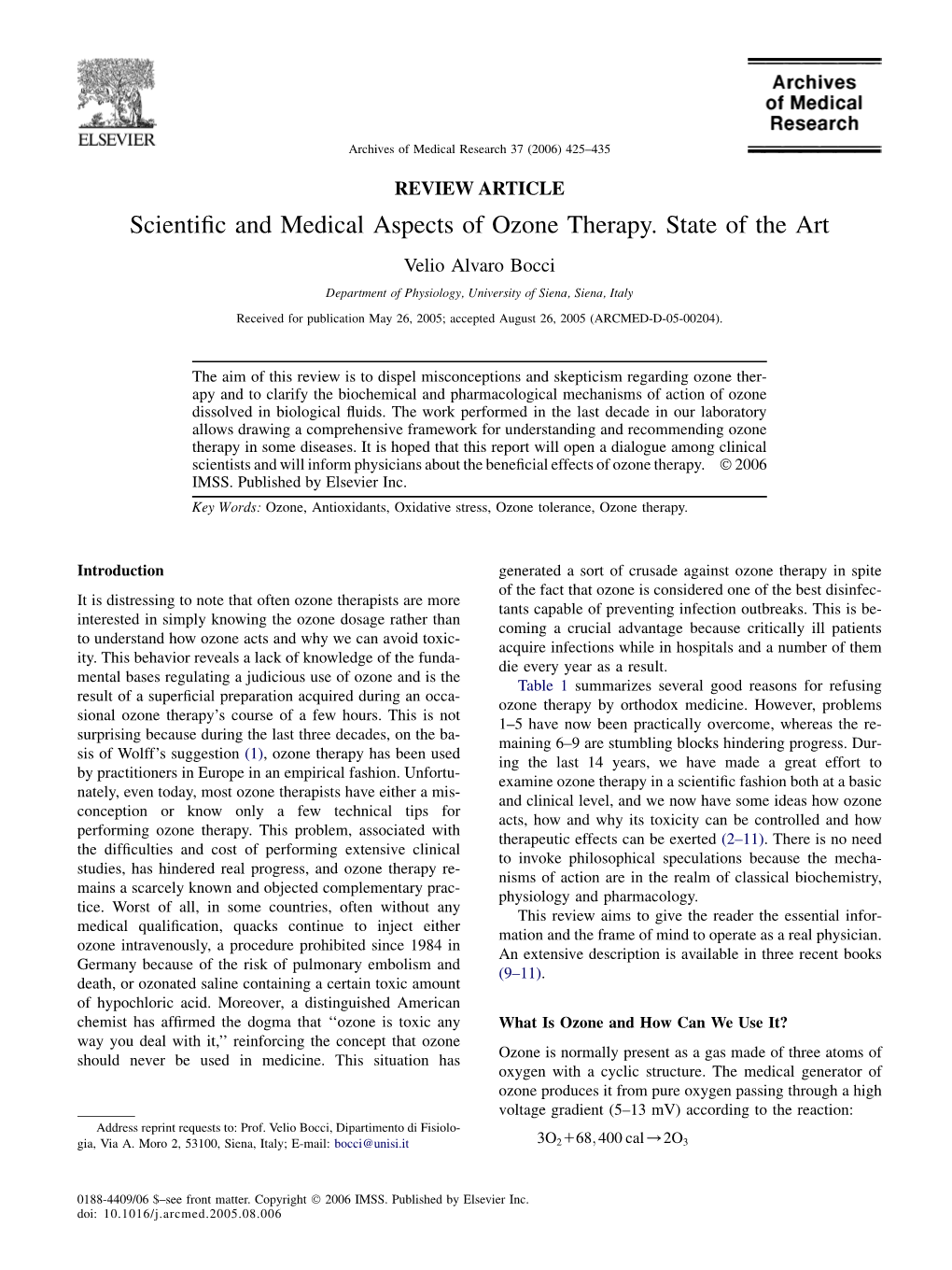 Scientific and Medical Aspects of Ozone Therapy. State of The