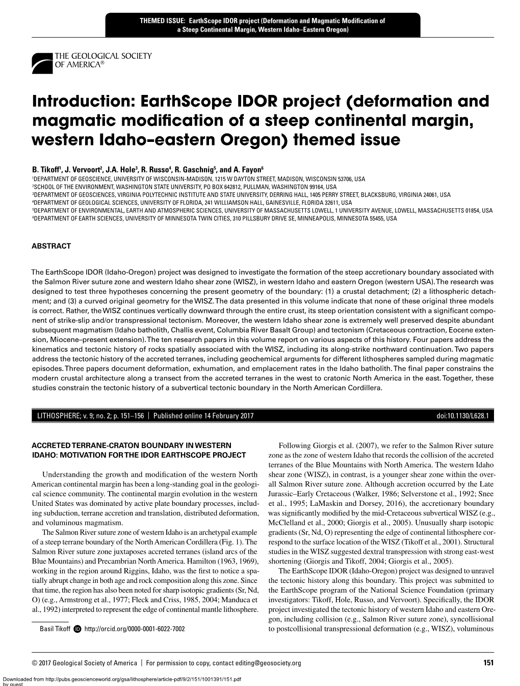 Introduction: Earthscope IDOR Project (Deformation and Magmatic Modification of a Steep Continental Margin, Western Idaho–Eastern Oregon) Themed Issue