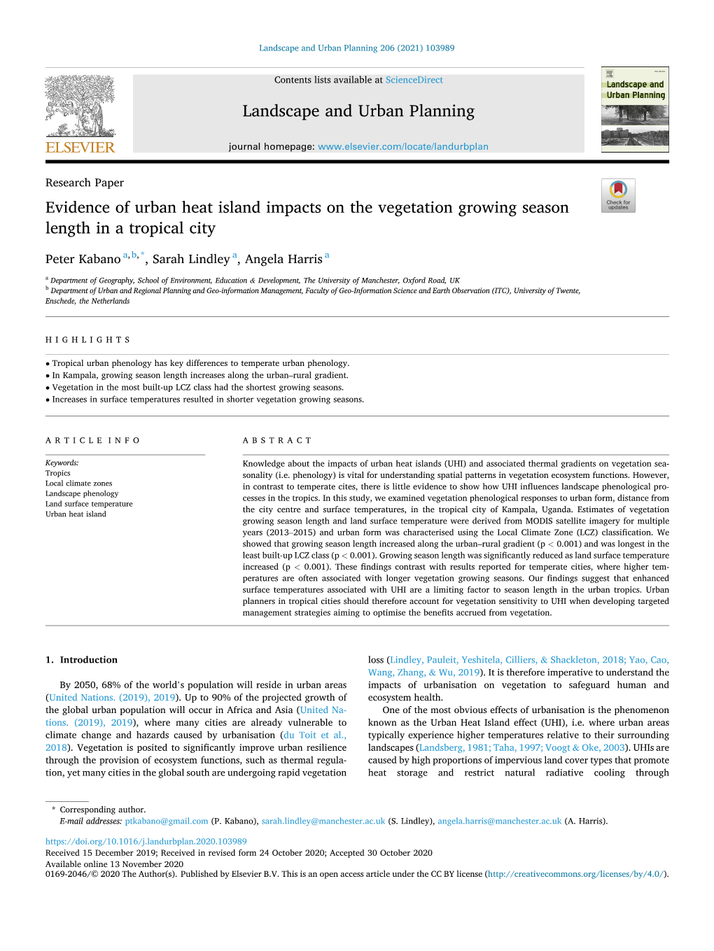 Evidence of Urban Heat Island Impacts on the Vegetation Growing Season Length in a Tropical City