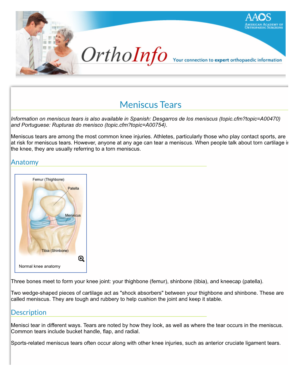 Meniscus Tears-Orthoinfo