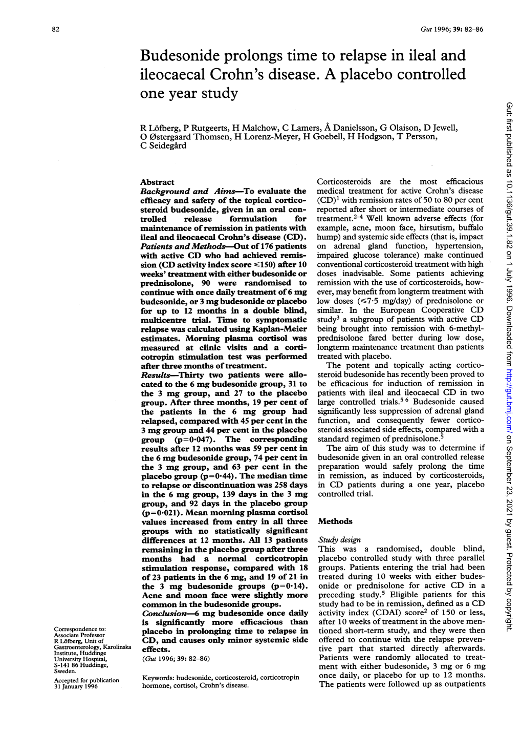 Budesonide Prolongs Time to Relapse in Ilealand