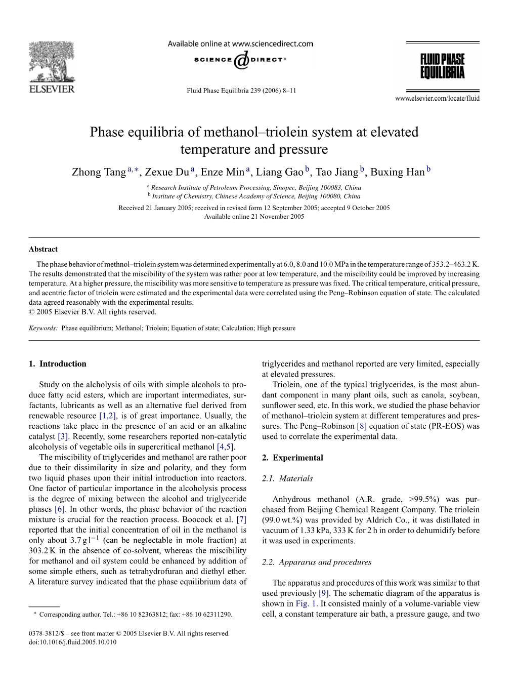 Phase Equilibria of Methanol–Triolein System at Elevated Temperature And