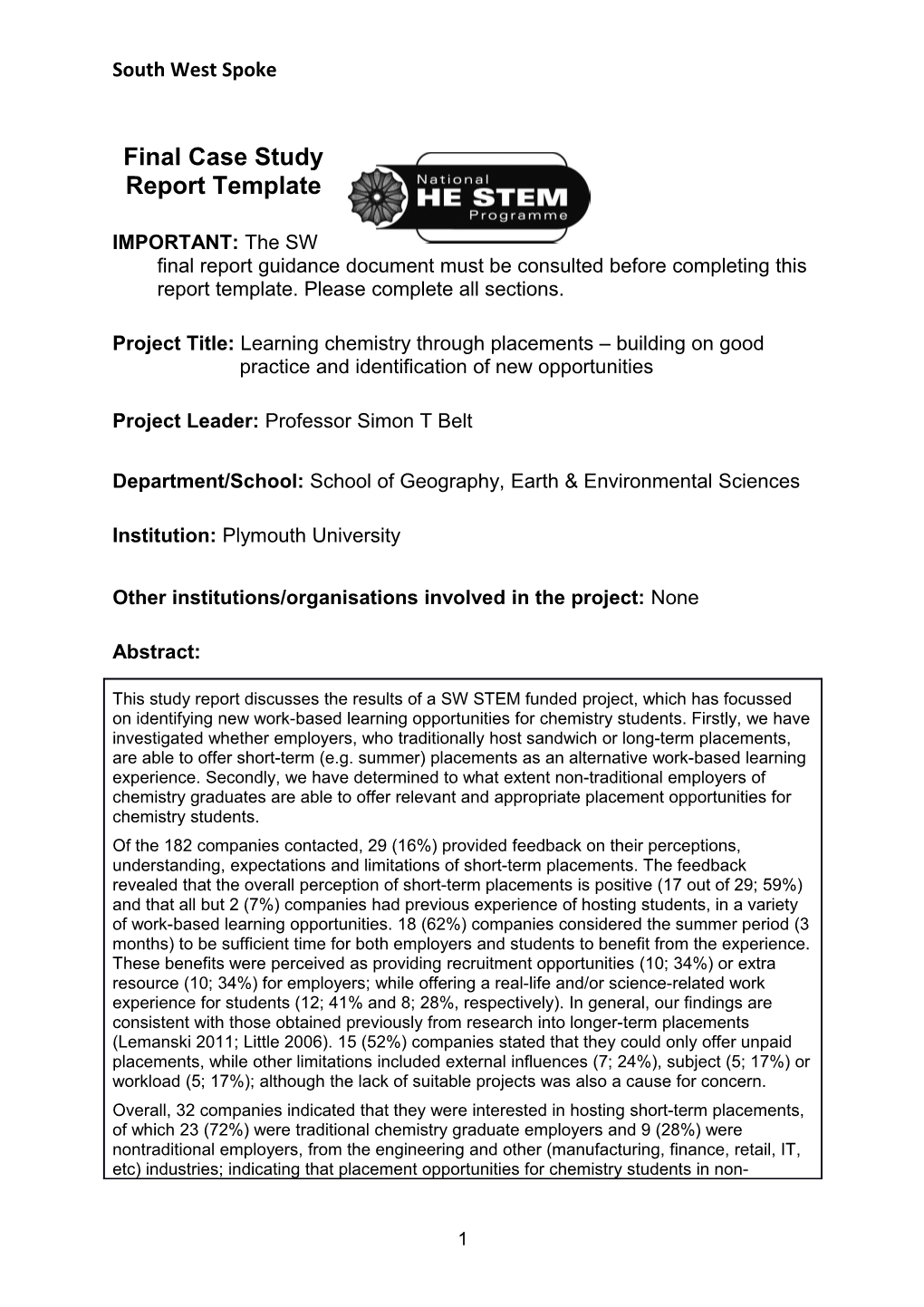 Final Case Study Report Template