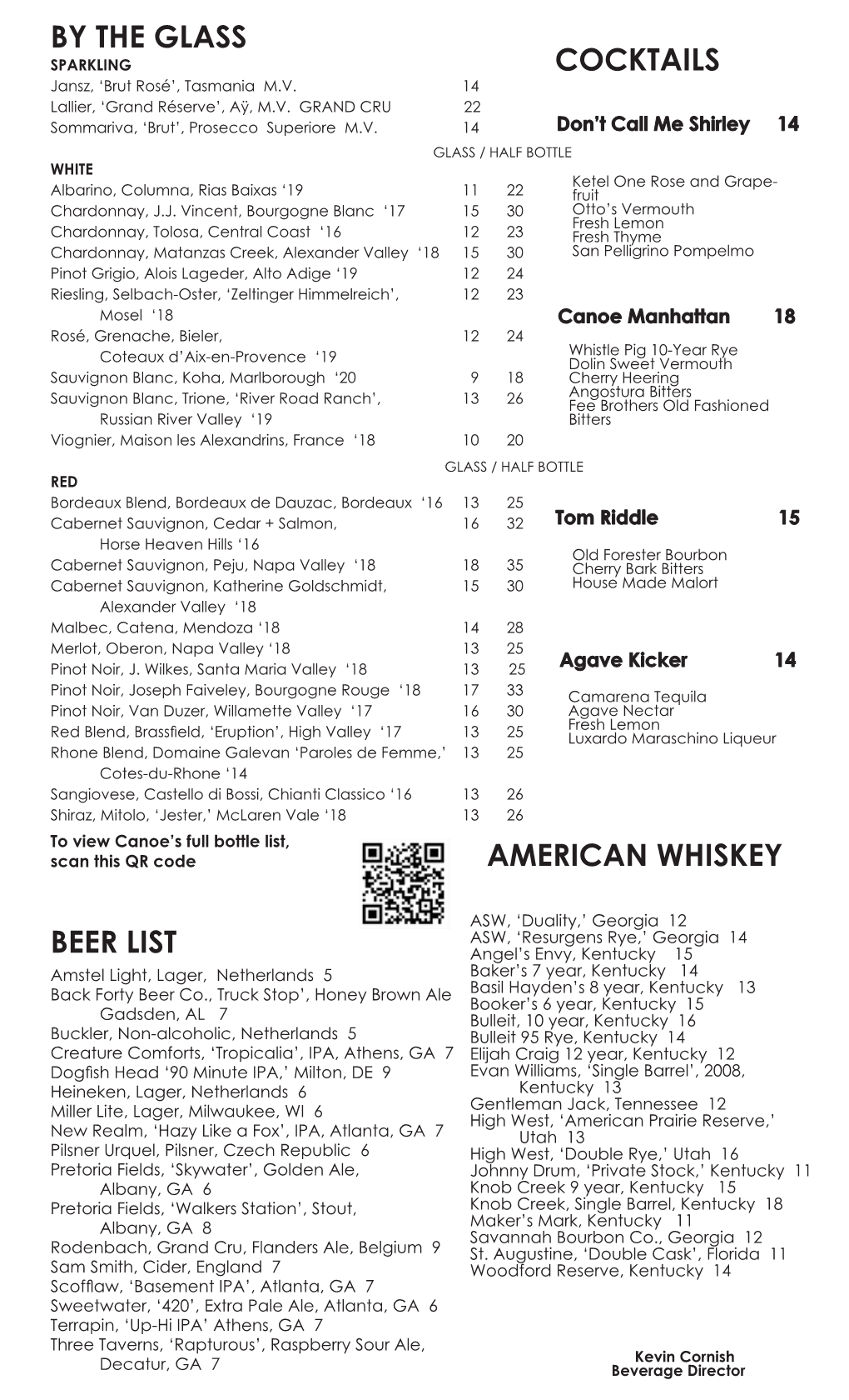 Beer List Cocktails by the Glass American Whiskey