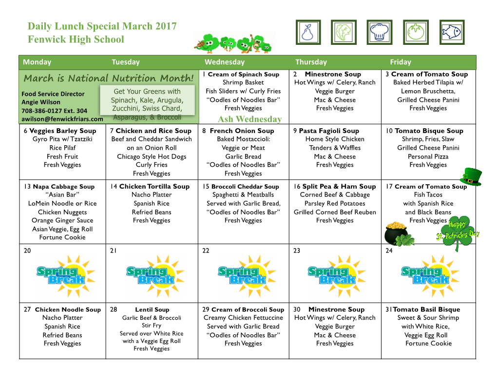 Daily Lunch Special March 2017 Fenwick High School