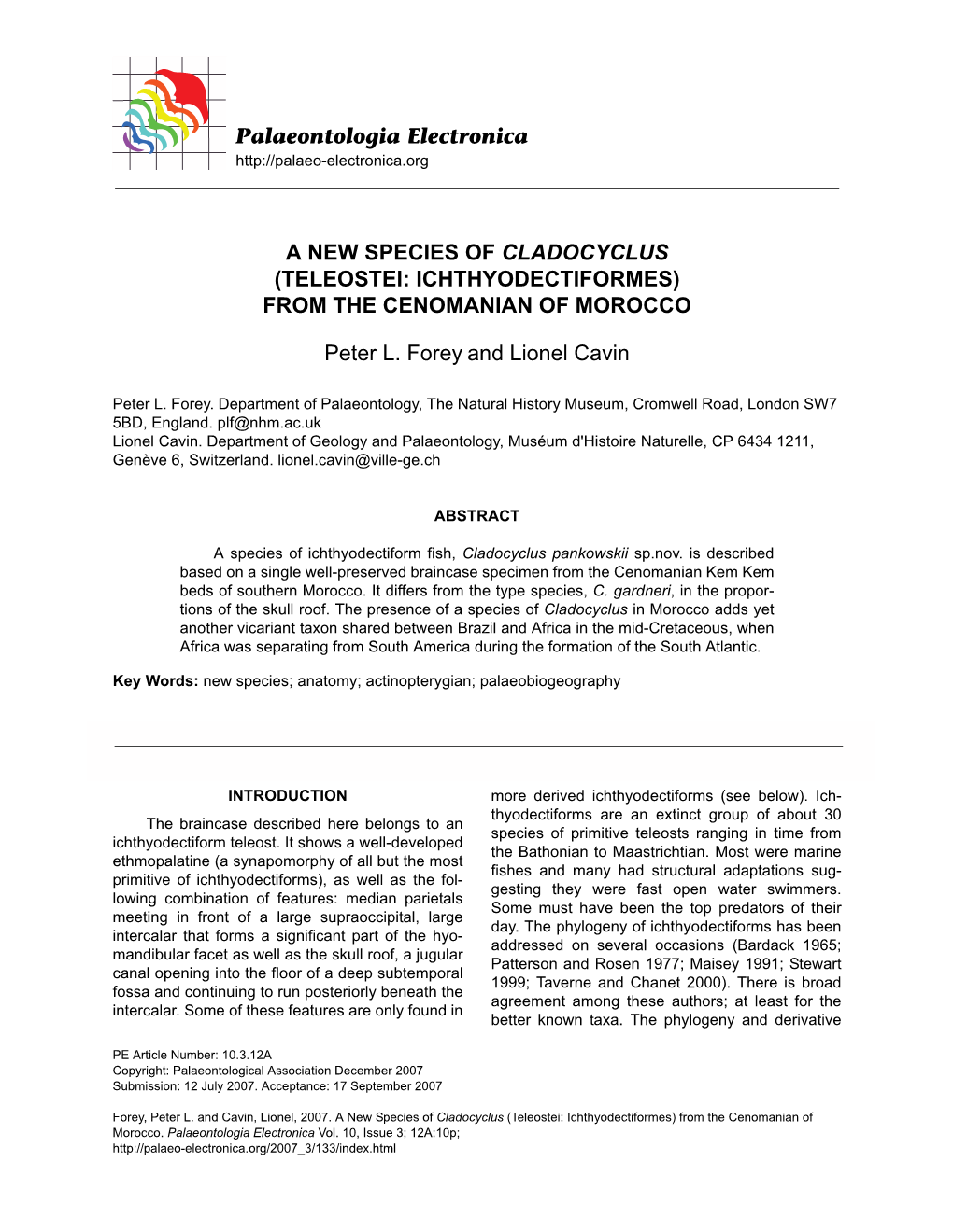 Teleostei: Ichthyodectiformes) from the Cenomanian of Morocco