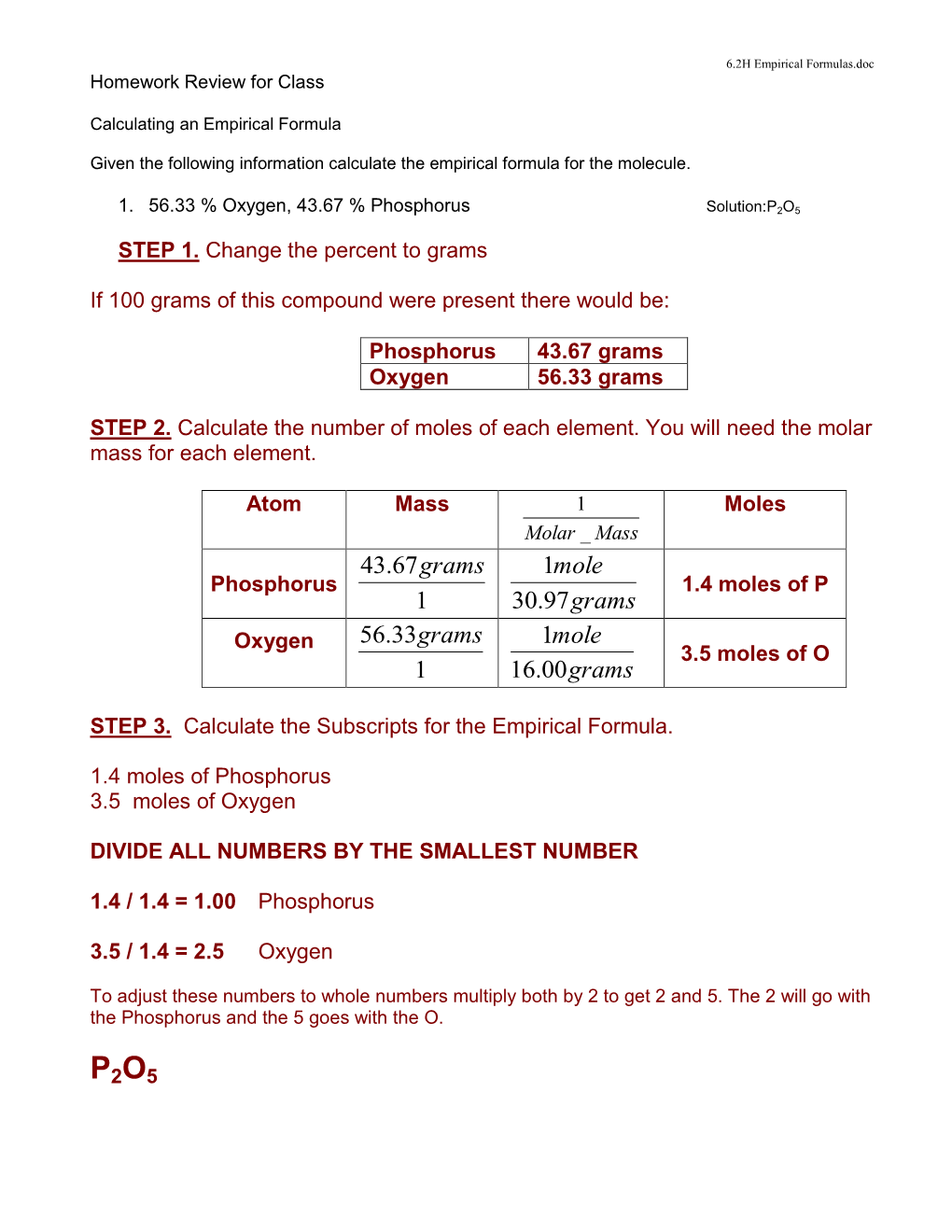 Empirical Formulas.Doc Homework Review for Class