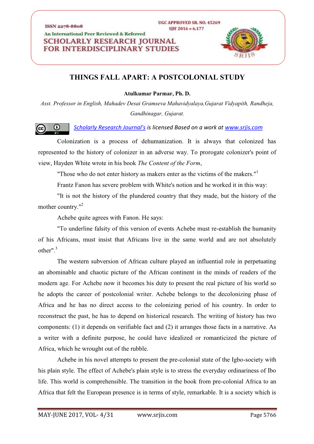 Things Fall Apart: a Postcolonial Study