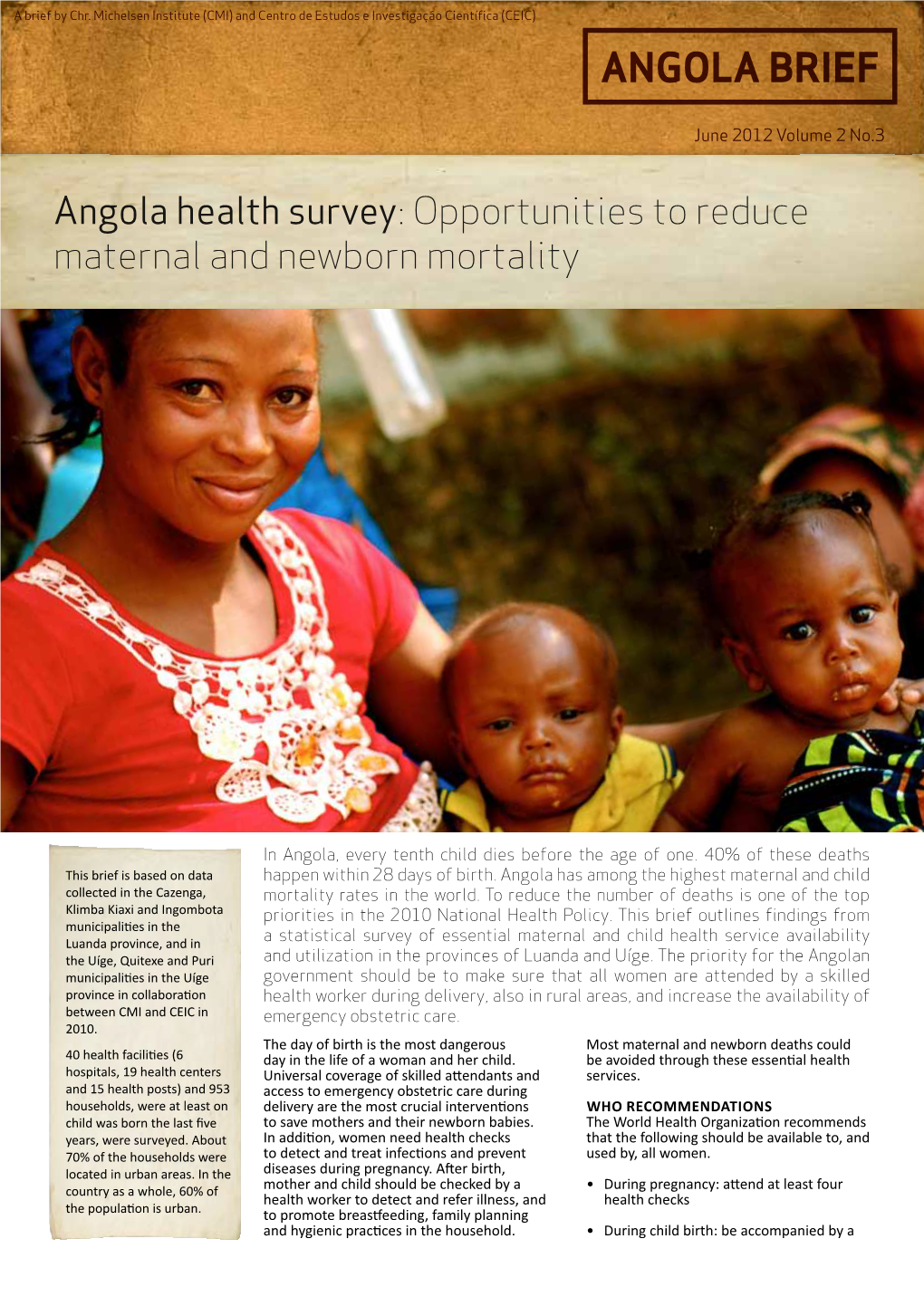 Angola Health Survey: Opportunities to Reduce Maternal and Newborn Mortality