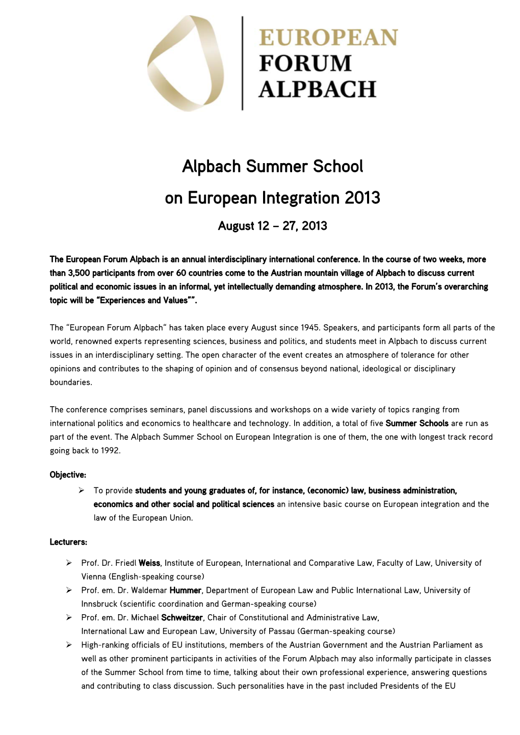 Alpbach Summer School on European Integration 2013
