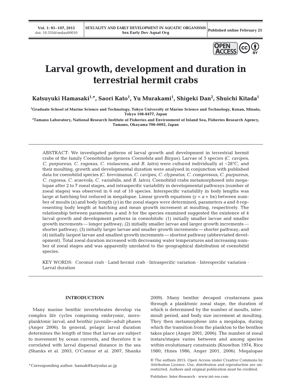 Larval Growth, Development and Duration in Terrestrial Hermit Crabs