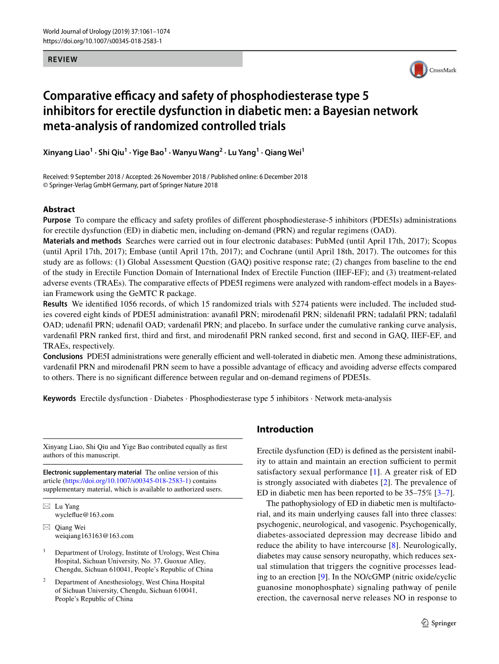 Comparative Efficacy and Safety of Phosphodiesterase Type 5 Inhibitors for Erectile Dysfunction in Diabetic Men: a Bayesian Netw