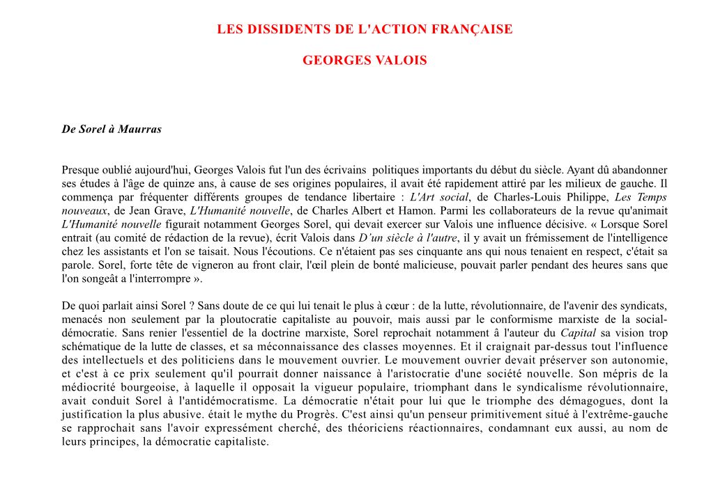 Les Dissidents De L'action Française Georges Valois