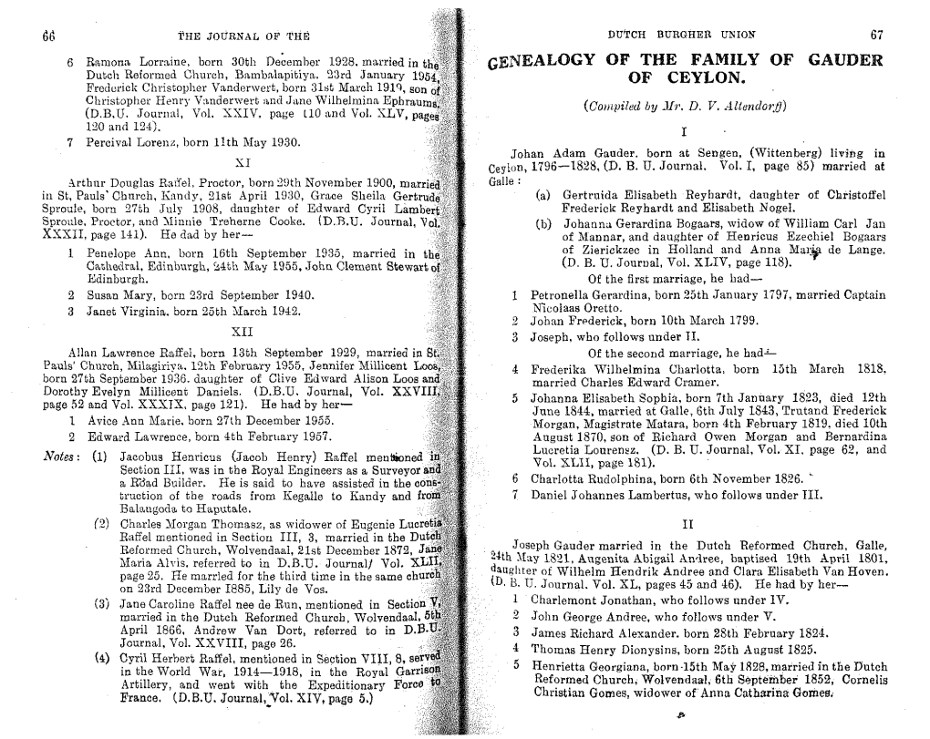 Genealogy of the Family of Gaudek of Ceylon