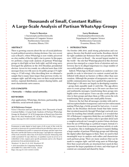Thousands of Small, Constant Rallies:A Large-Scale Analysis of Partisan Whatsapp Groups